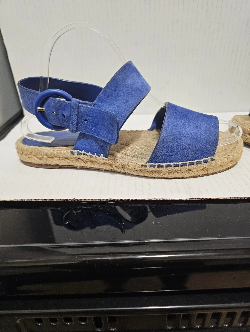 Celine Suede Espadrilles Blue Jute Trim Flats Sandals Vacation Resort Wear sz 38